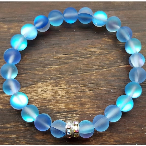 Handcrafted Jewelry - Blue Mermaid Aurora Borealis Czech Ladies Bracelet